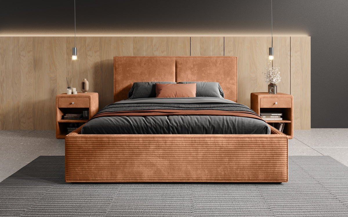 Designer Polsterbett Elara in Cord mit Stauraum