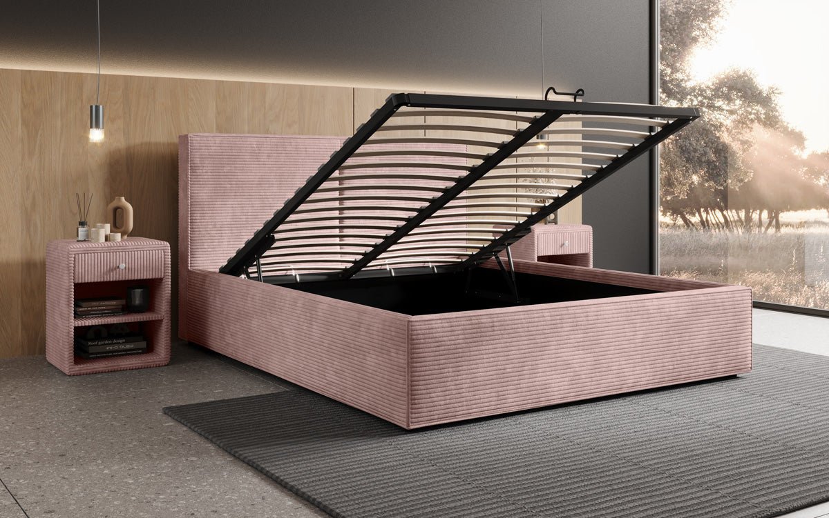 Designer Polsterbett Elara in Cord mit Stauraum