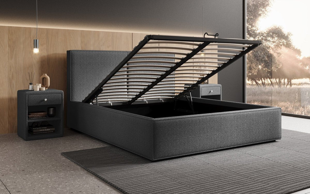 Designer Polsterbett Elara in Bouclé mit Stauraum