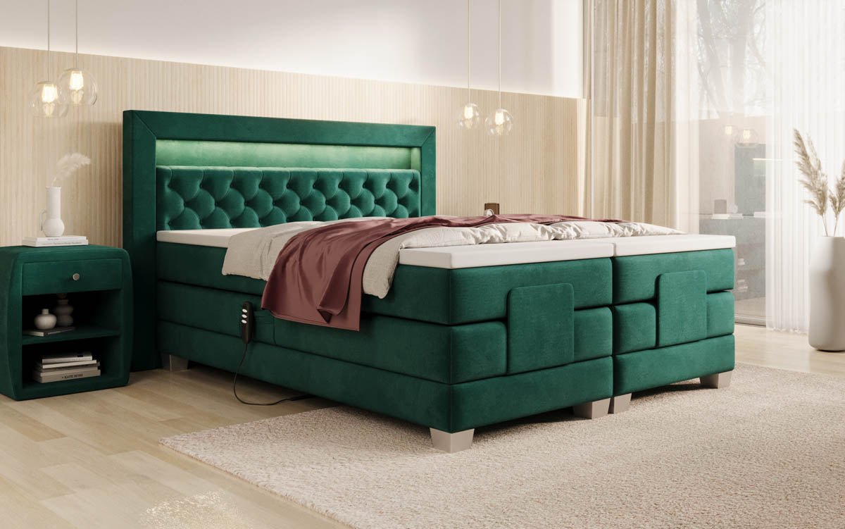Boxspringbett Velora Samt elektrisch verstellbar mit LED