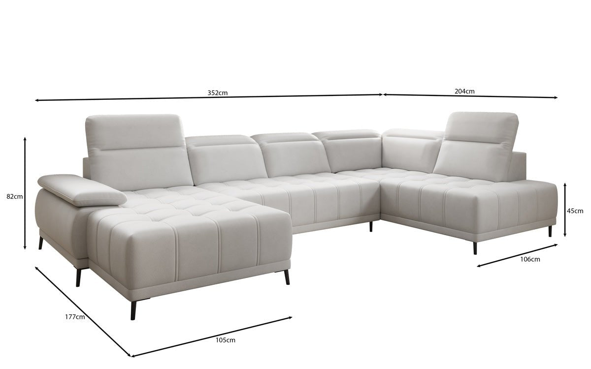 Designer Sofa Lyra U mit elektrischer Schlaffunktion in Echtleder