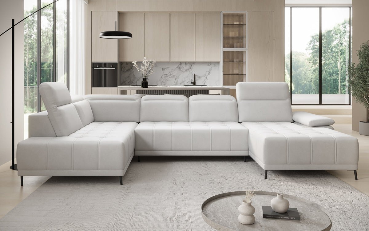 Designer Sofa Lyra U mit elektrischer Schlaffunktion in Echtleder