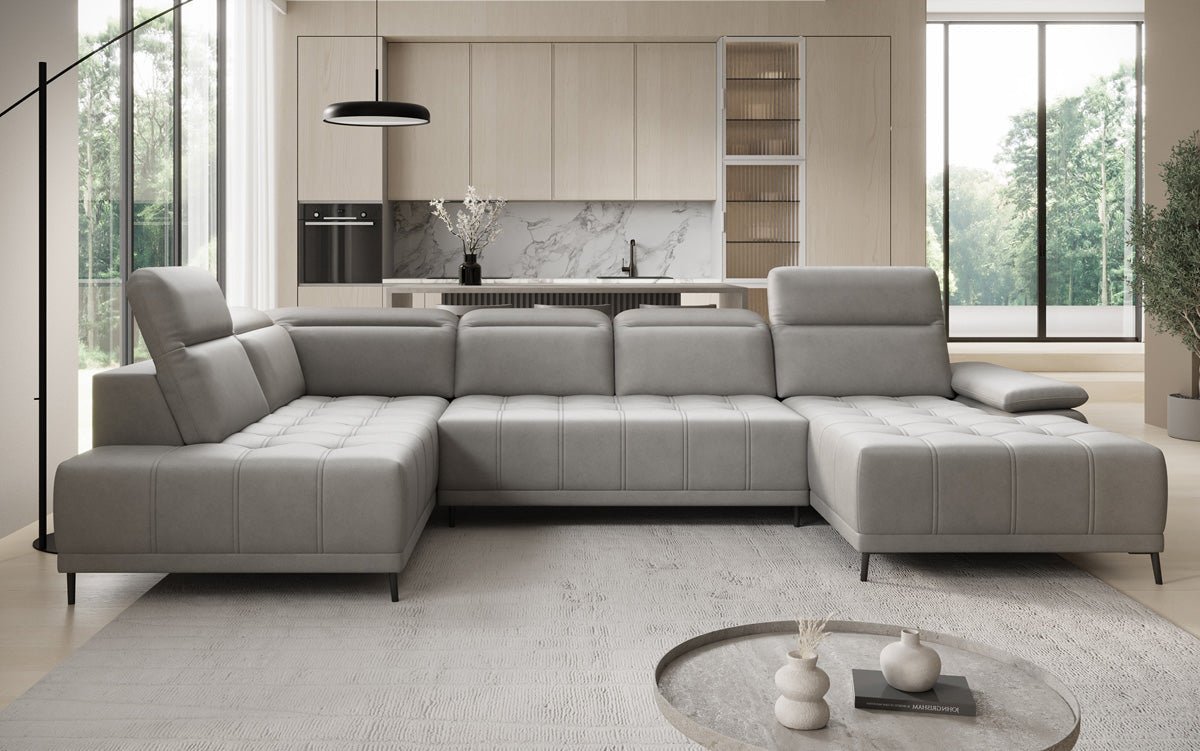 Designer Sofa Lyra U mit elektrischer Schlaffunktion in Echtleder