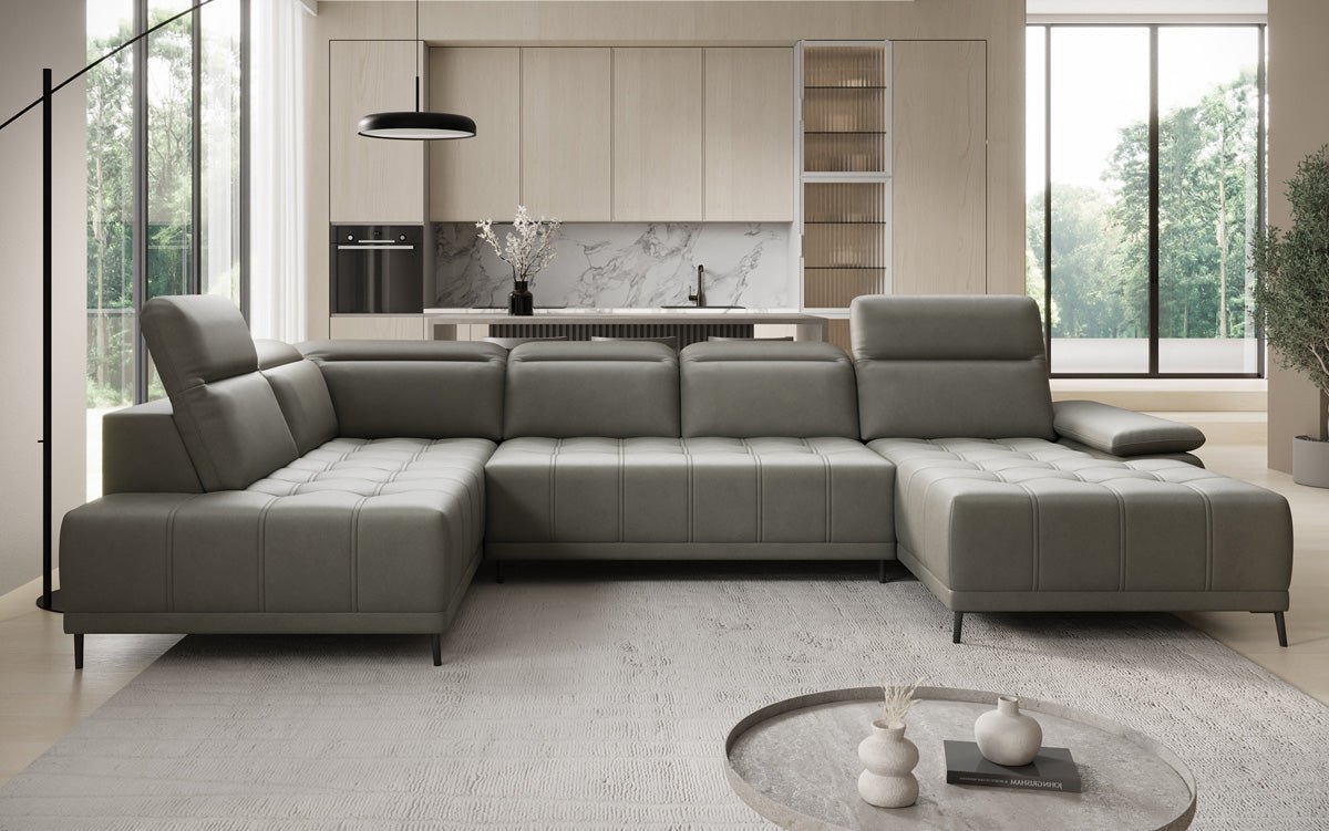 Designer Sofa Lyra U mit elektrischer Schlaffunktion in Echtleder