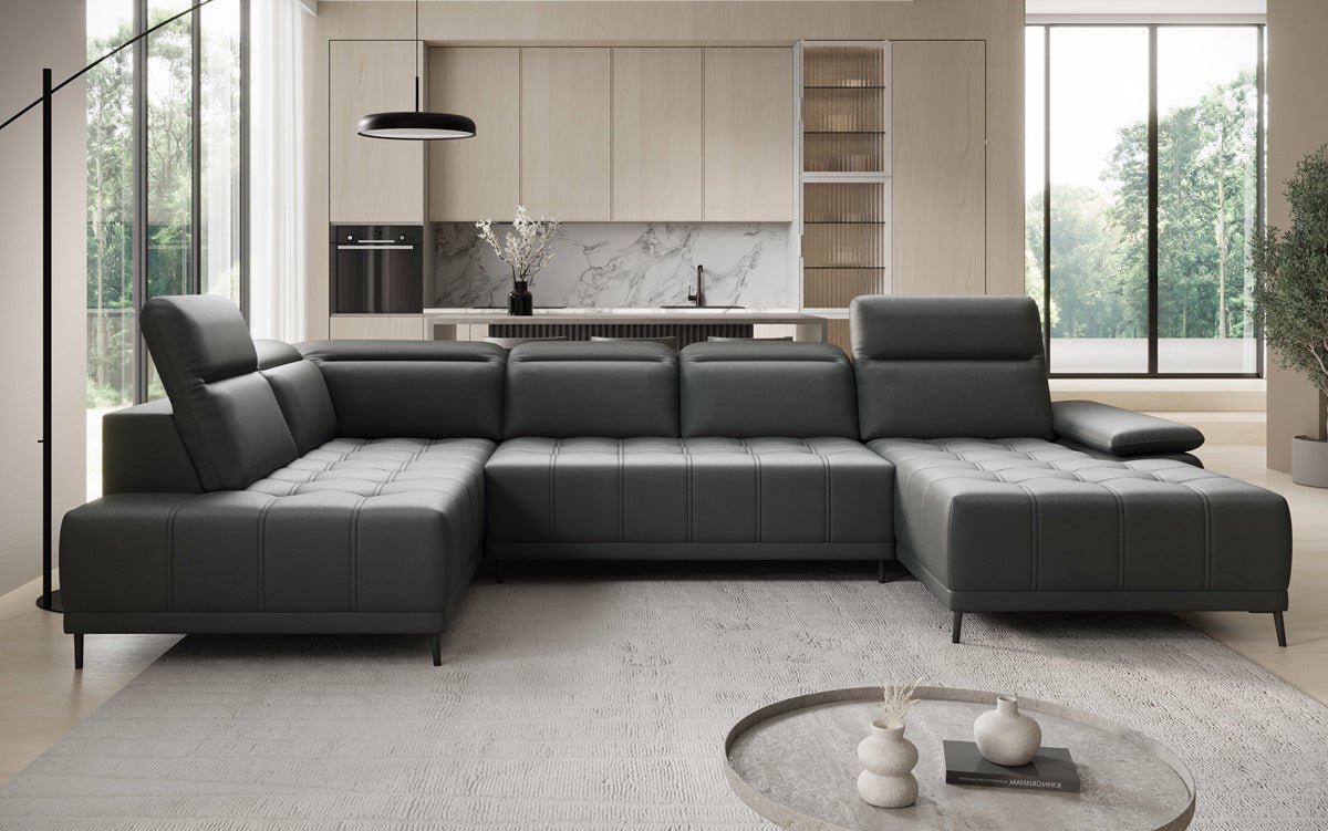 Designer Sofa Lyra U mit elektrischer Schlaffunktion in Echtleder