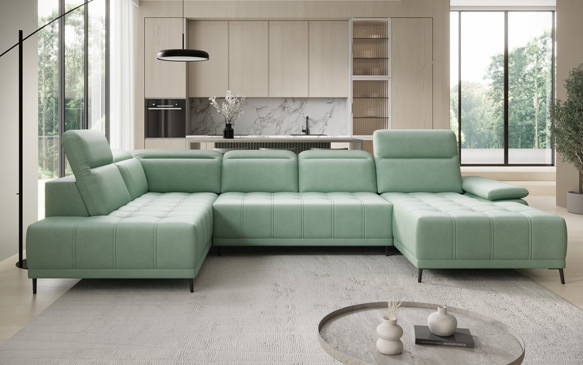Designer Sofa Lyra U mit elektrischer Schlaffunktion in Echtleder