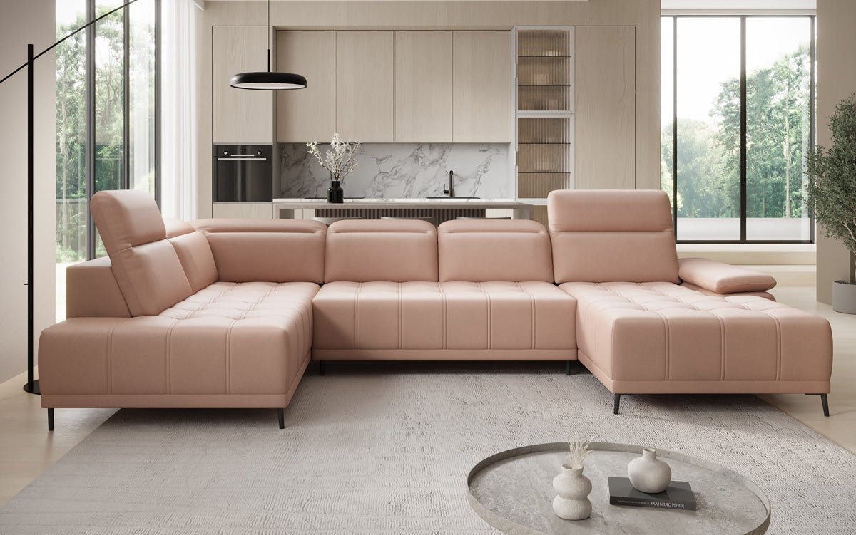 Designer Sofa Lyra U mit elektrischer Schlaffunktion in Echtleder