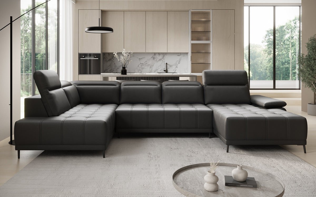 Designer Sofa Lyra U mit elektrischer Schlaffunktion in Echtleder