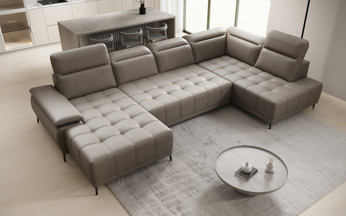 Designer Sofa Lyra U mit elektrischer Schlaffunktion in Echtleder