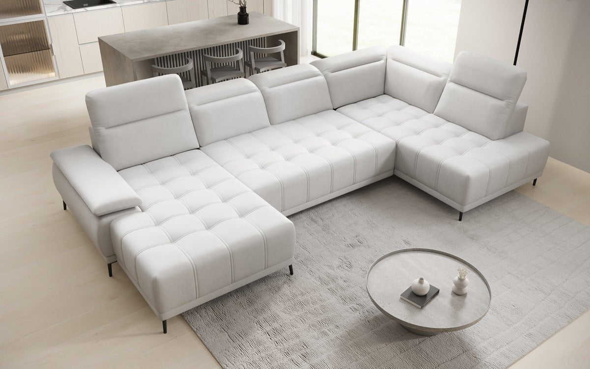 Designer Sofa Lyra U mit elektrischer Schlaffunktion in Echtleder