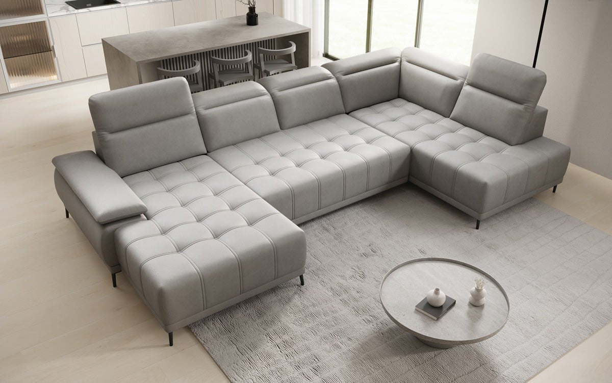 Designer Sofa Lyra U mit elektrischer Schlaffunktion in Echtleder