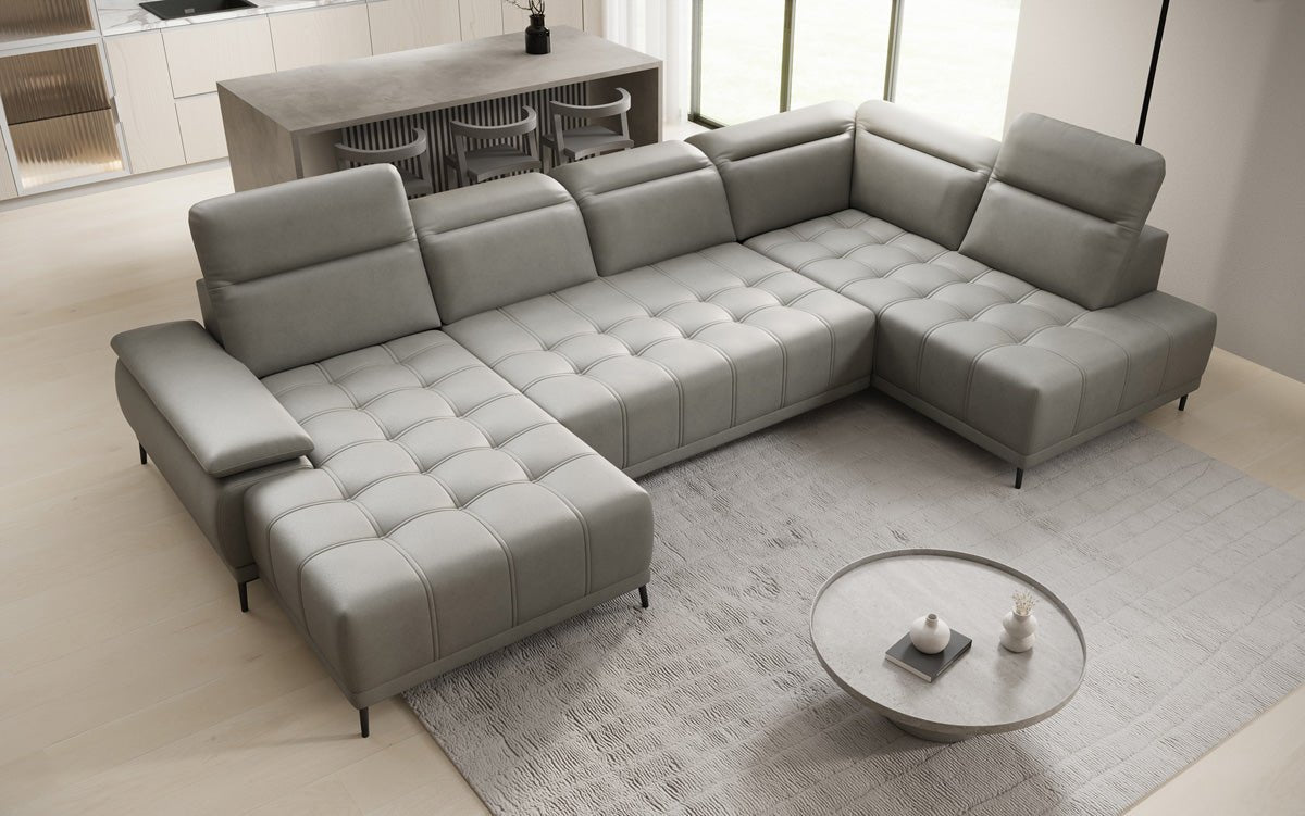 Designer Sofa Lyra U mit elektrischer Schlaffunktion in Echtleder