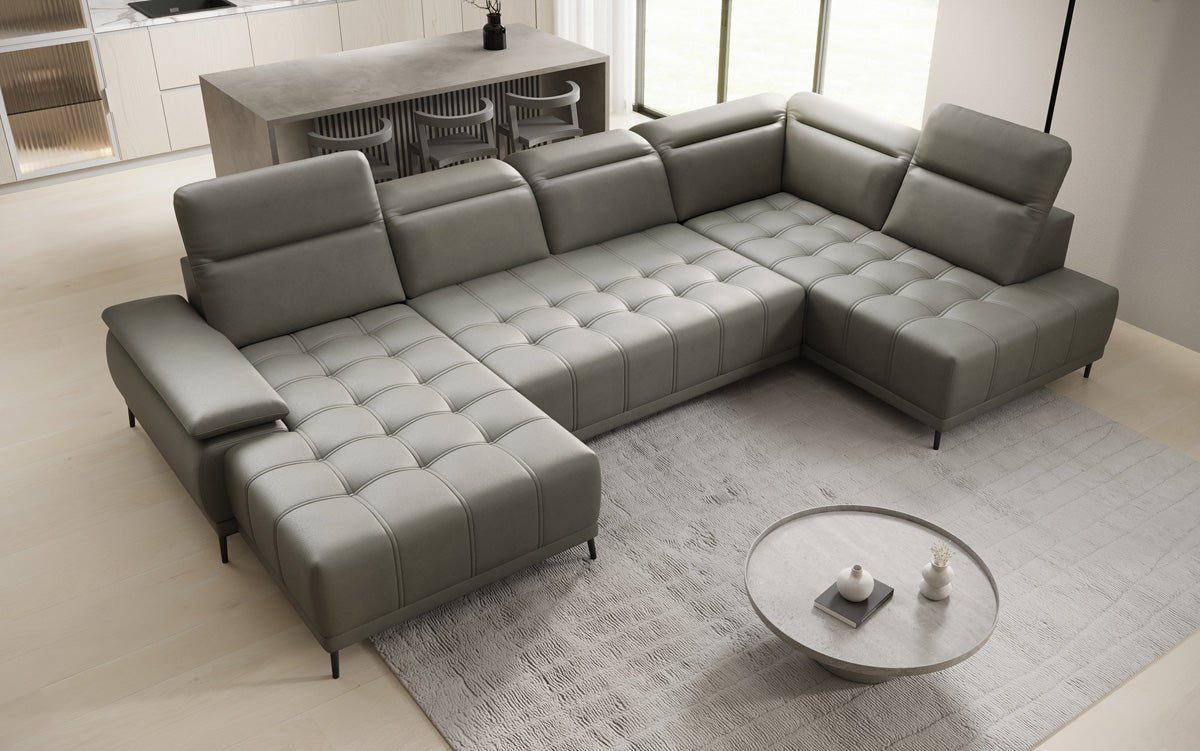 Designer Sofa Lyra U mit elektrischer Schlaffunktion in Echtleder