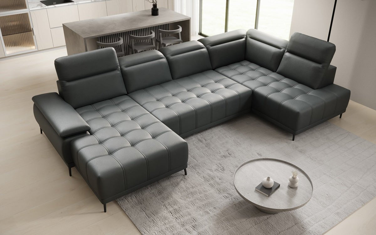 Designer Sofa Lyra U mit elektrischer Schlaffunktion in Echtleder