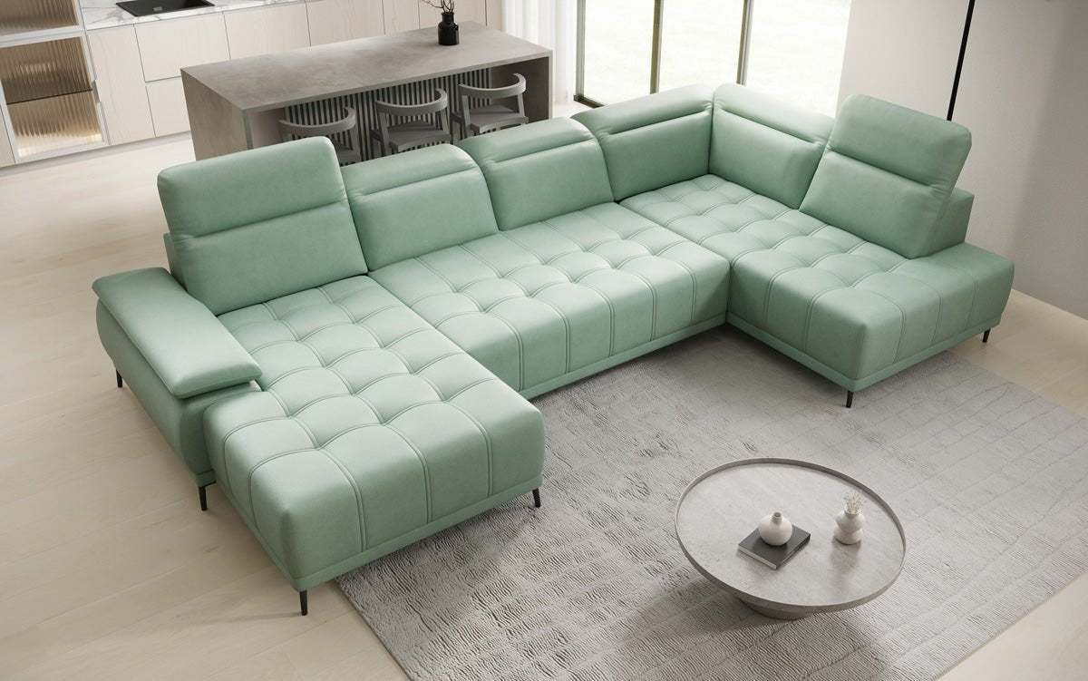 Designer Sofa Lyra U mit elektrischer Schlaffunktion in Echtleder