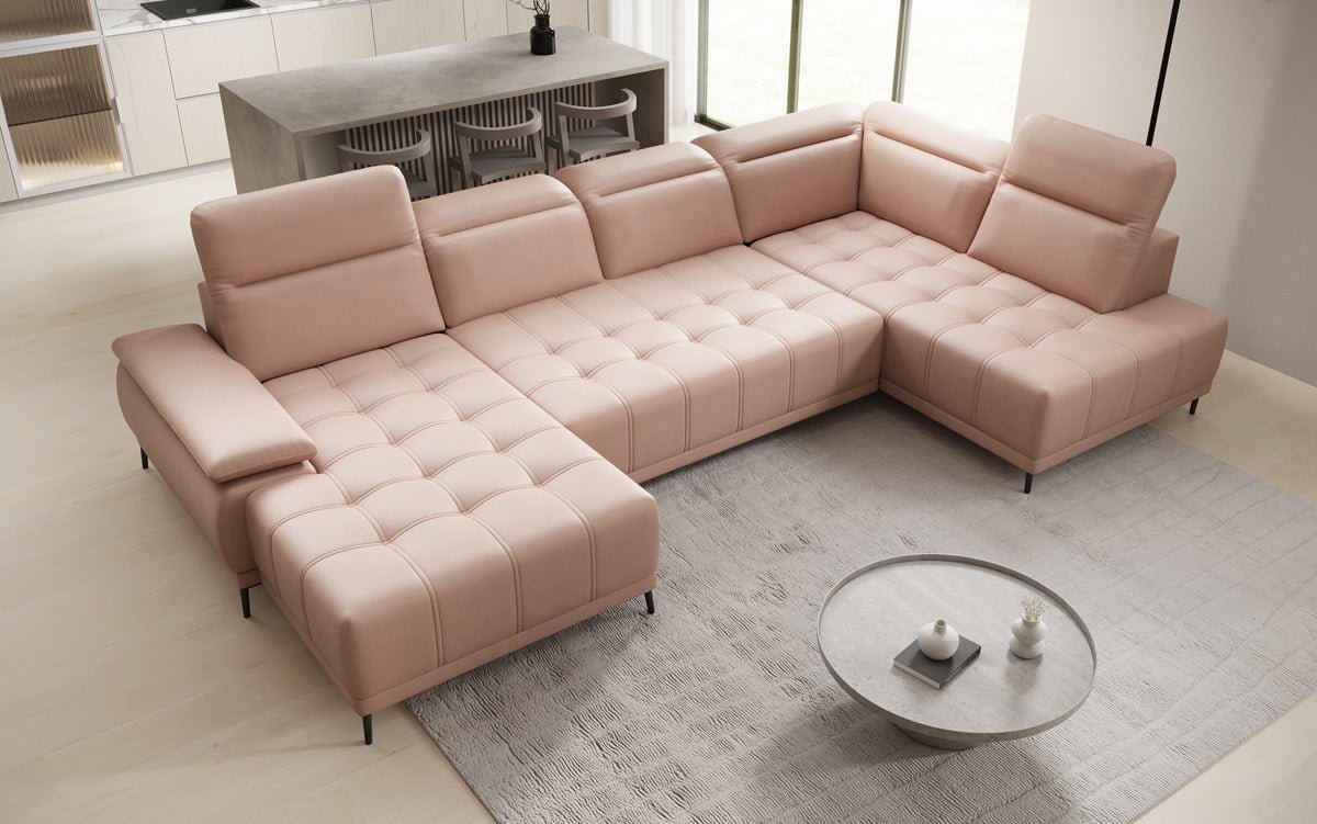 Designer Sofa Lyra U mit elektrischer Schlaffunktion in Echtleder