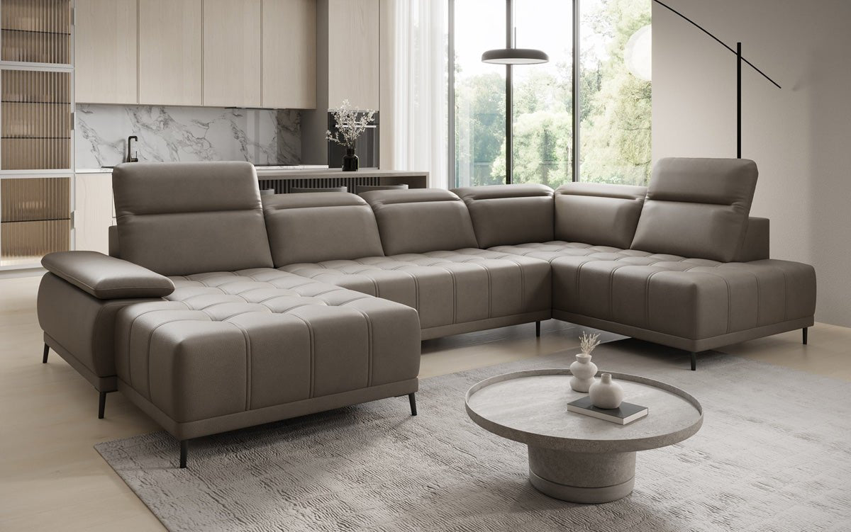 Designer Sofa Lyra U mit elektrischer Schlaffunktion in Echtleder