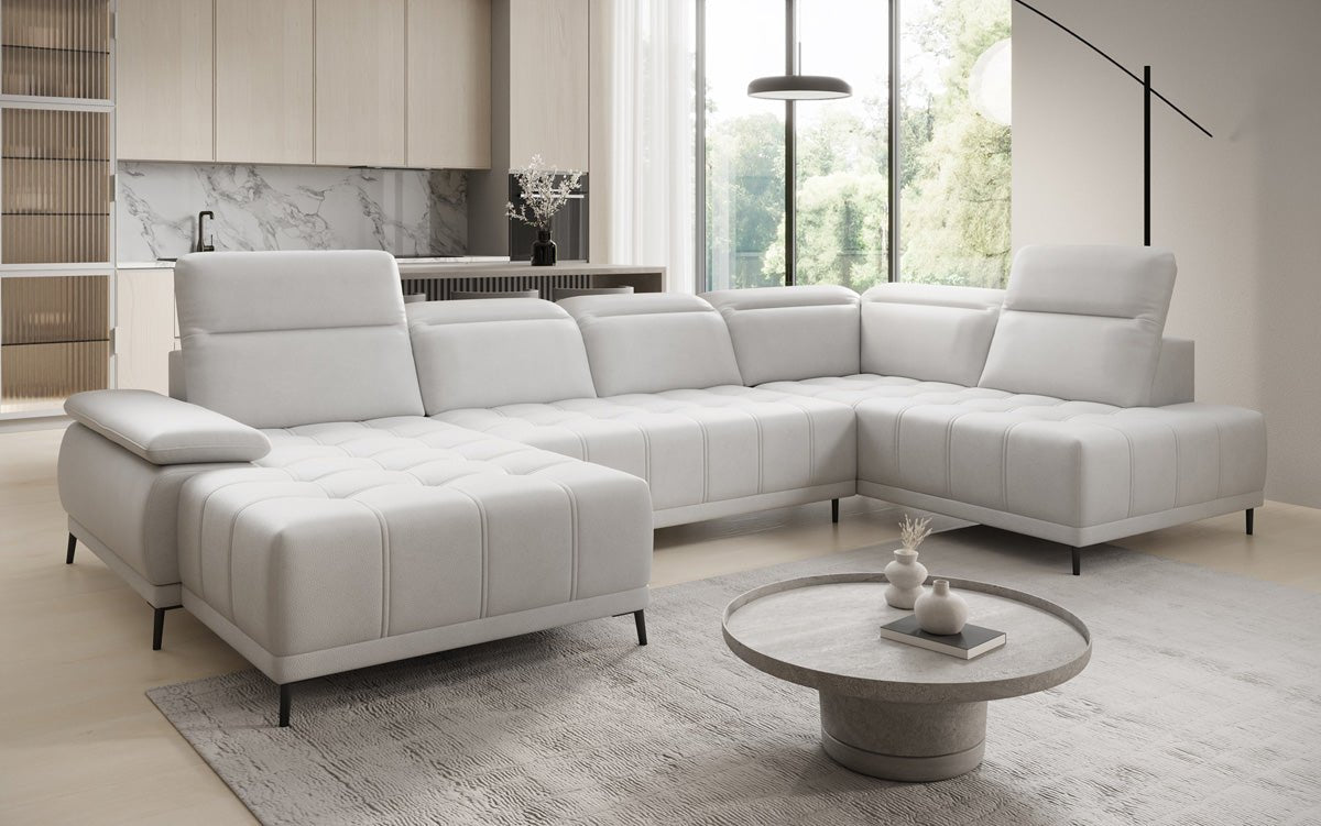 Designer Sofa Lyra U mit elektrischer Schlaffunktion in Echtleder