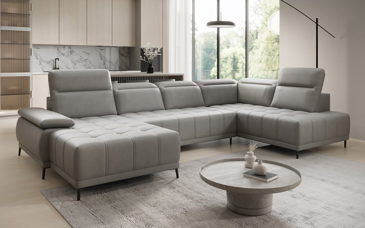 Designer Sofa Lyra U mit elektrischer Schlaffunktion in Echtleder