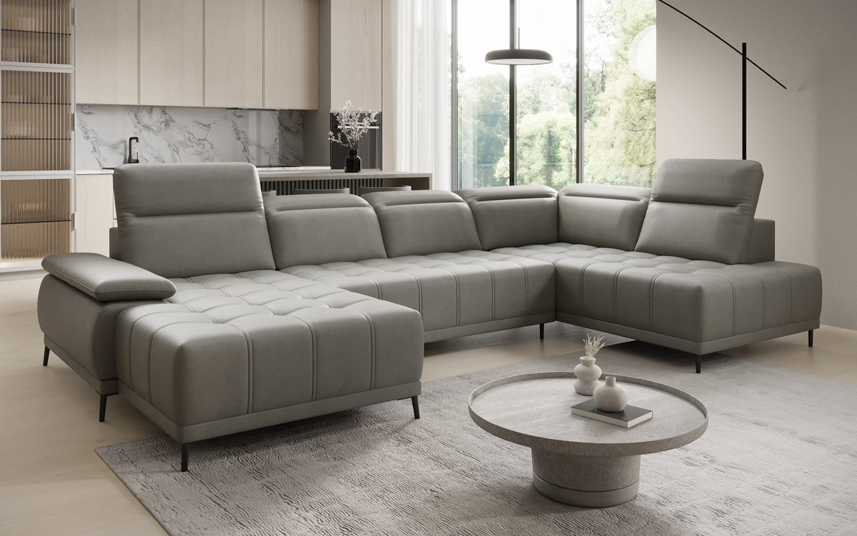 Designer Sofa Lyra U mit elektrischer Schlaffunktion in Echtleder