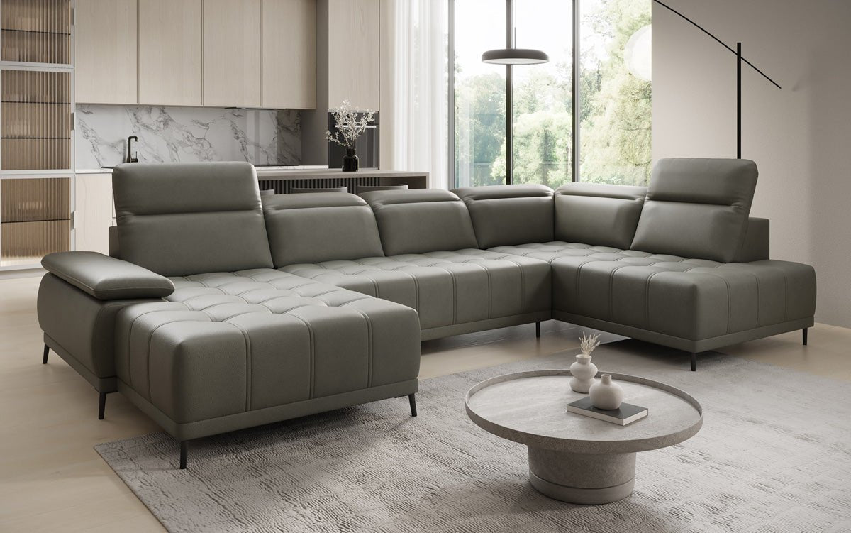 Designer Sofa Lyra U mit elektrischer Schlaffunktion in Echtleder