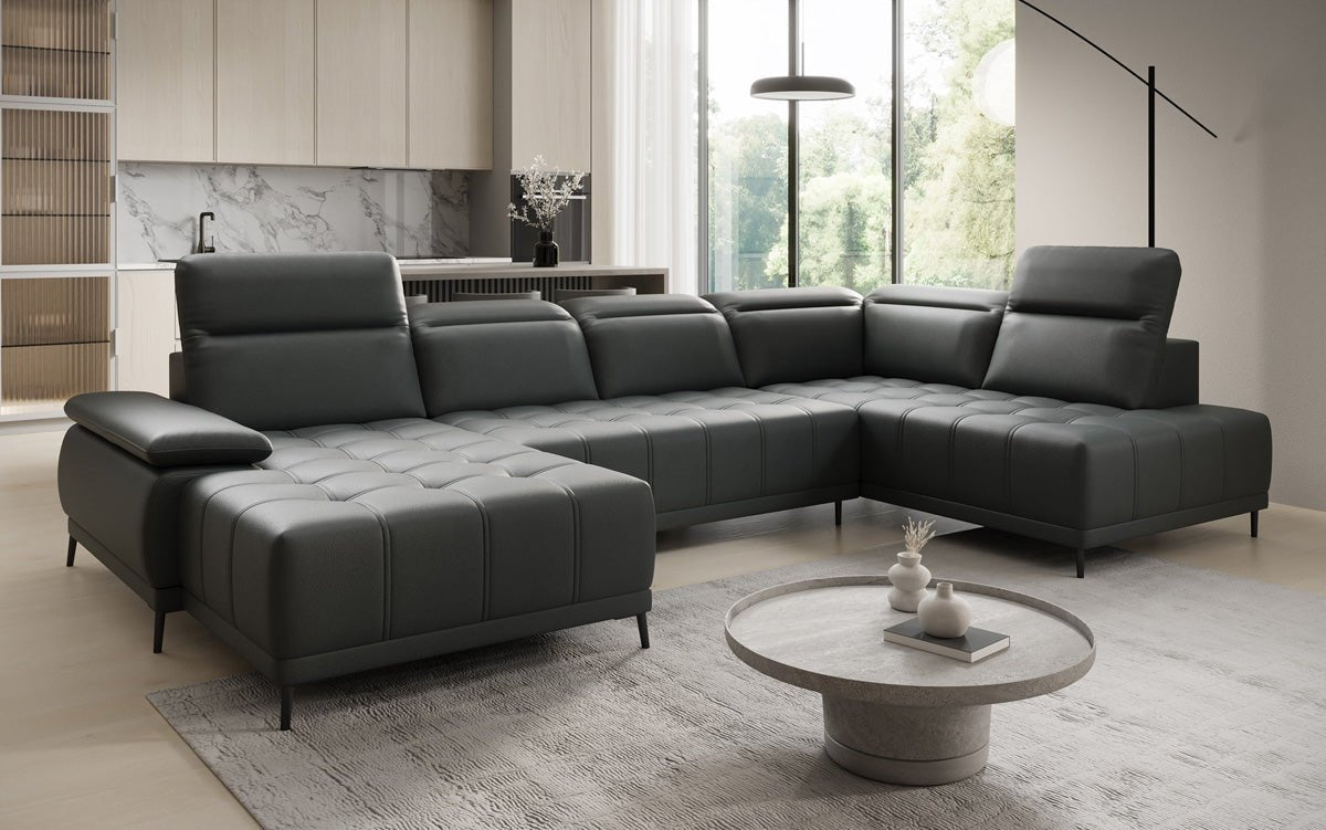 Designer Sofa Lyra U mit elektrischer Schlaffunktion in Echtleder