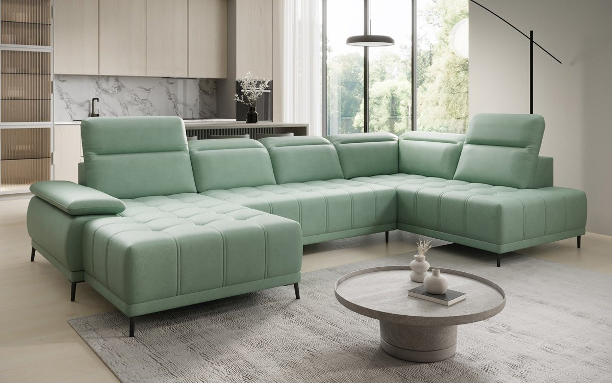 Designer Sofa Lyra U mit elektrischer Schlaffunktion in Echtleder