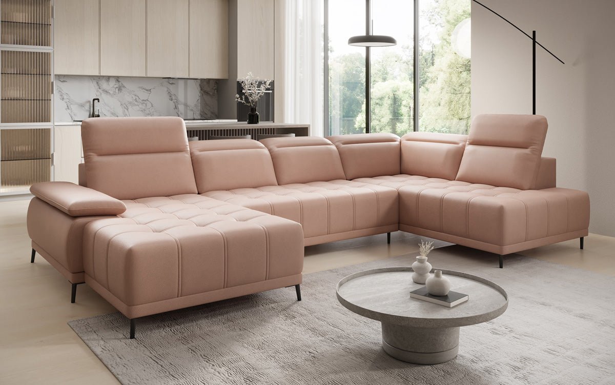Designer Sofa Lyra U mit elektrischer Schlaffunktion in Echtleder