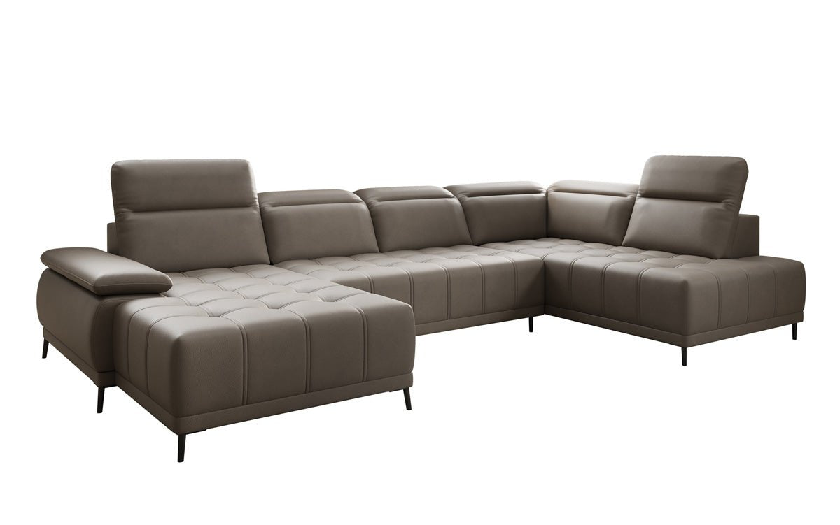 Designer Sofa Lyra U mit elektrischer Schlaffunktion in Echtleder