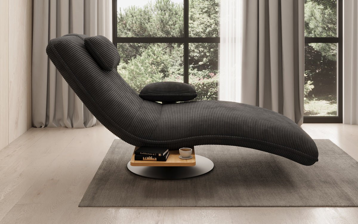 Designer Relax-Liege Velor Cord mit Drehfunktion und Beistelltisch