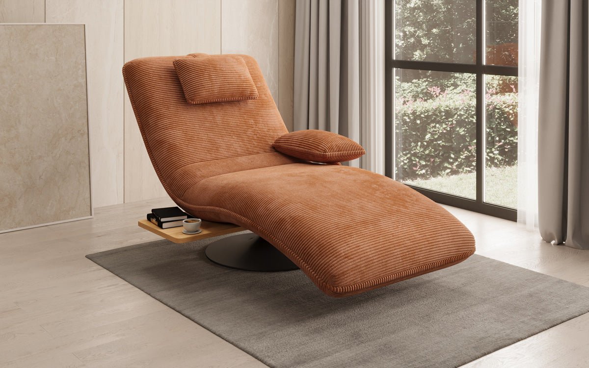 Designer Relax-Liege Velor Cord mit Drehfunktion und Beistelltisch