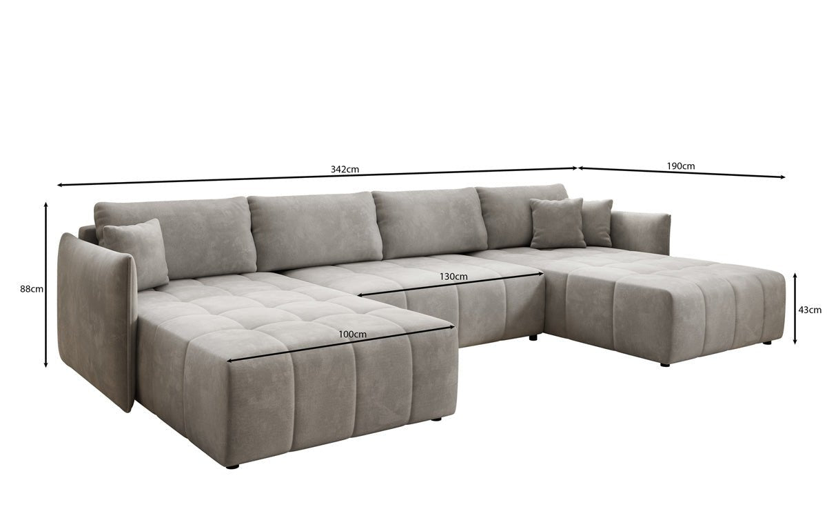Designer Sofa Velaro U mit Schlaf- und Klappfunktion in Samt