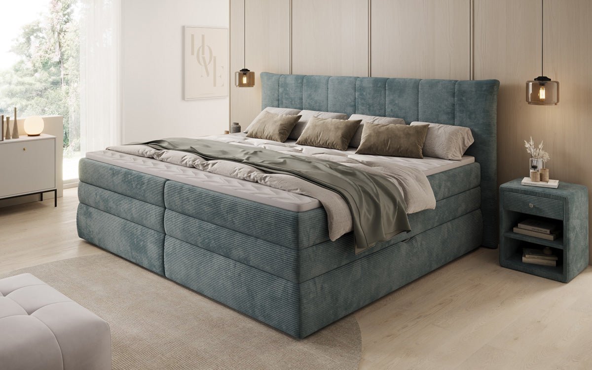 Familien Boxspringbett Stella in 220/240x200 mit Stauraum in Cord
