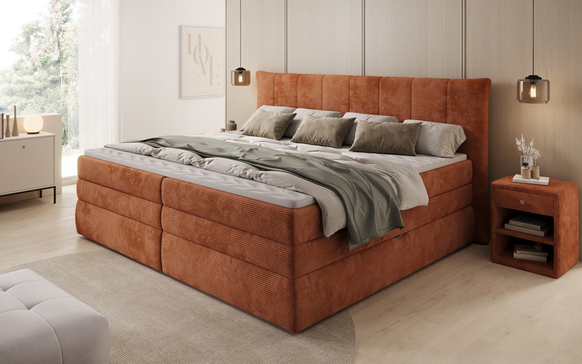 Familien Boxspringbett Stella in 220/240x200 mit Stauraum in Cord