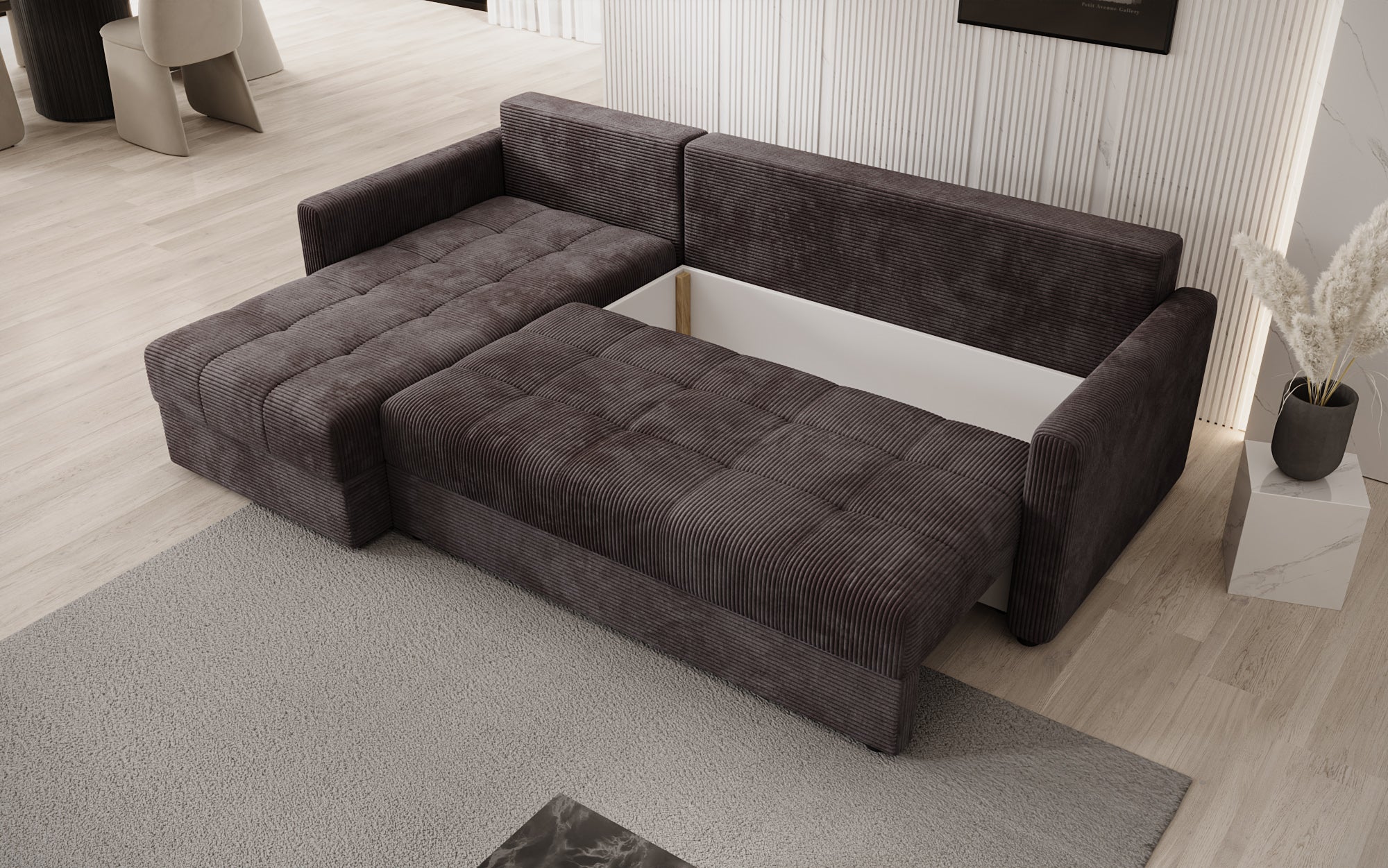 Designer Sofa Roma in Cord mit Schlaf- und Klappfunktion
