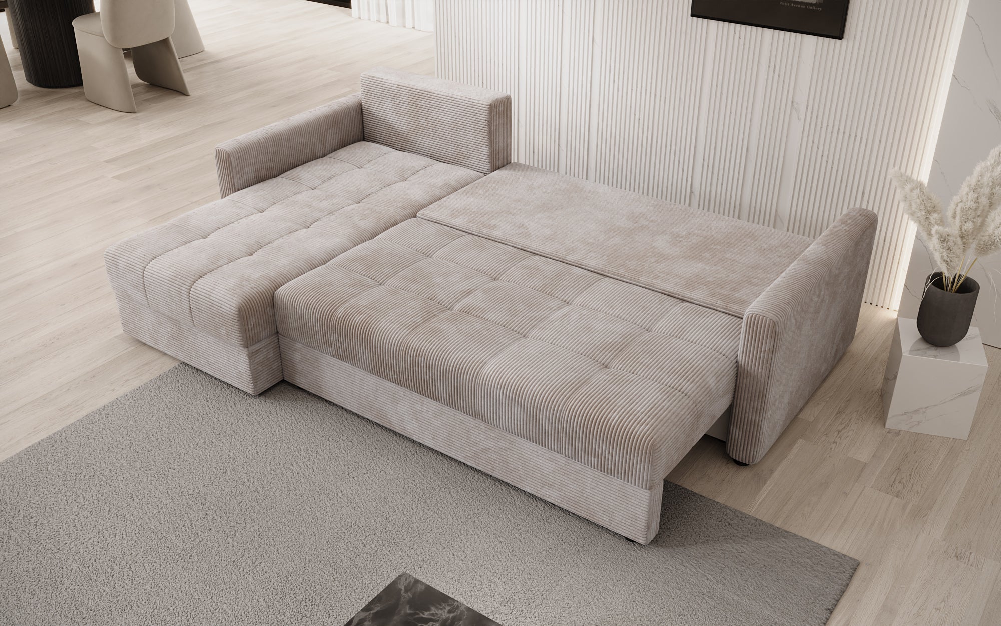 Designer Sofa Roma in Cord mit Schlaf- und Klappfunktion