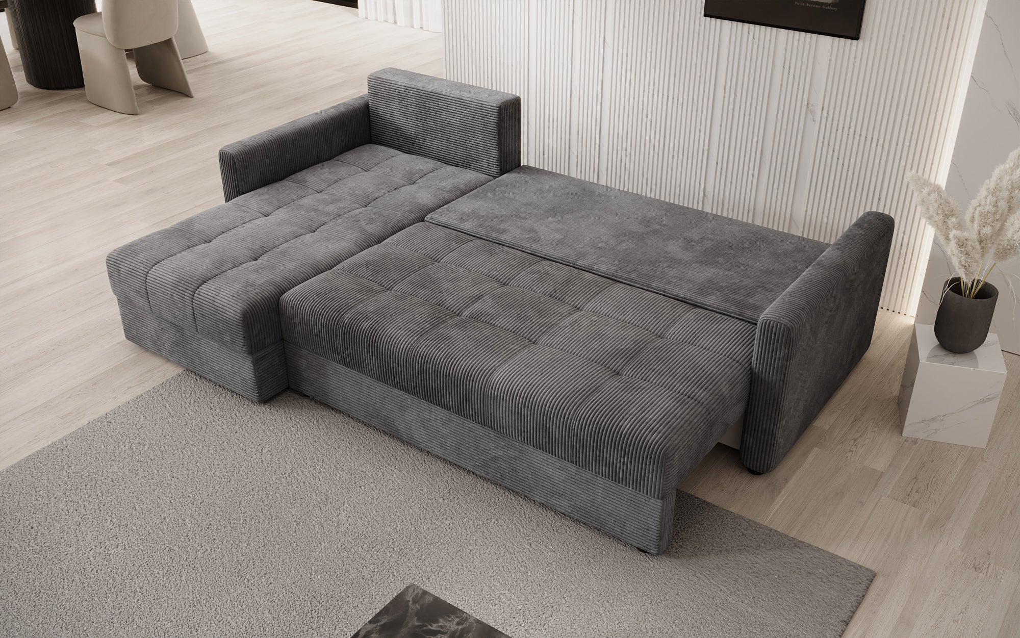 Designer Sofa Roma in Cord mit Schlaf- und Klappfunktion