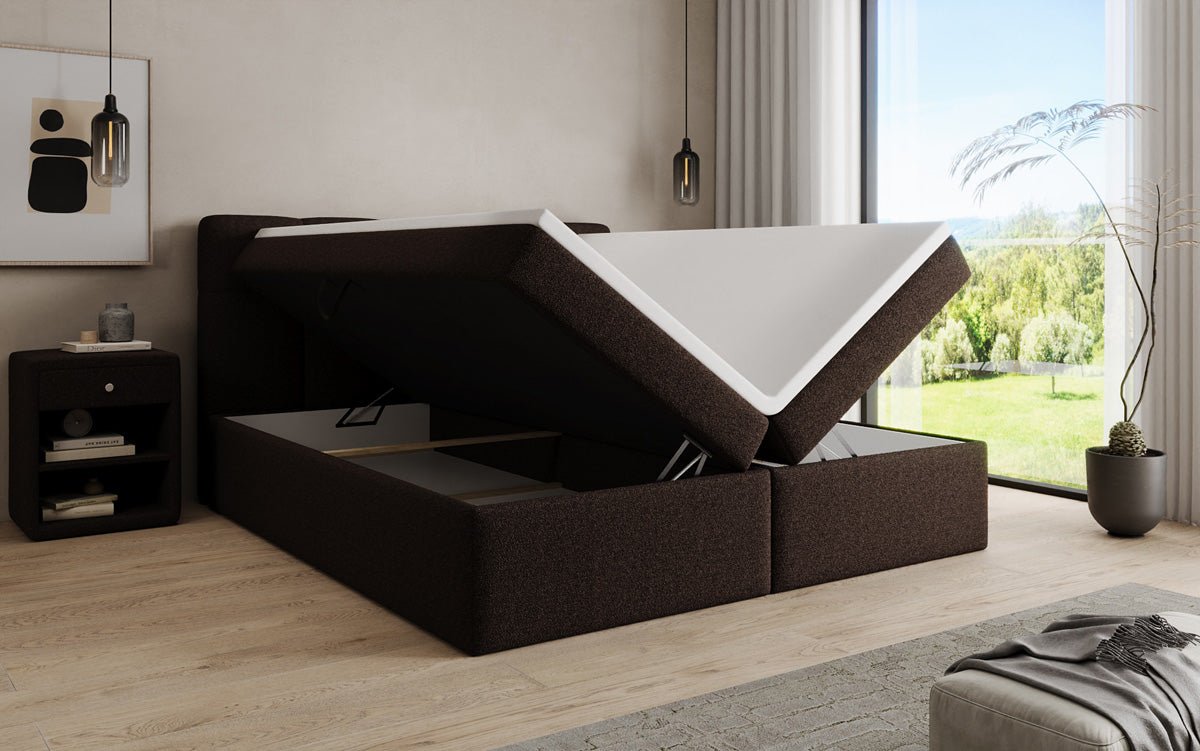 Boxspringbett Cozy II in Teddy Bouclé mit Stauraum