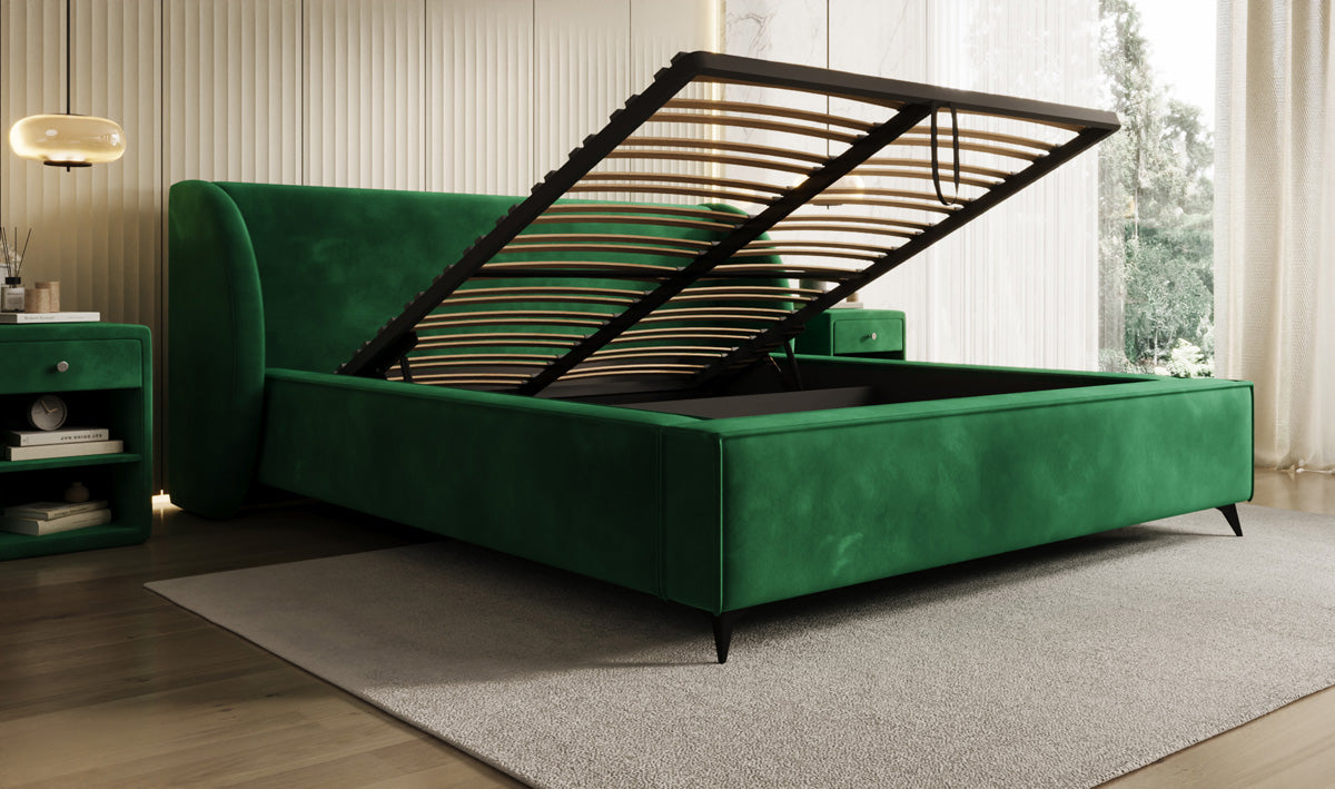 Designer Polsterbett Freya in Samt mit Stauraum