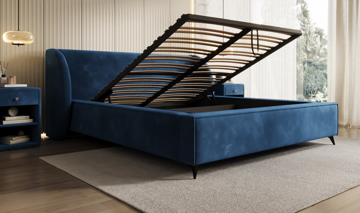 Designer Polsterbett Freya in Samt mit Stauraum