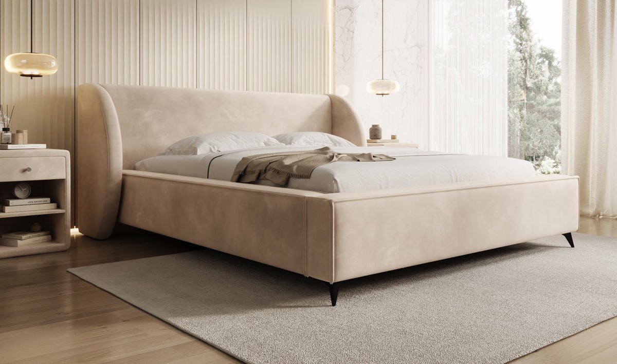 Designer Polsterbett Freya in Samt mit Stauraum