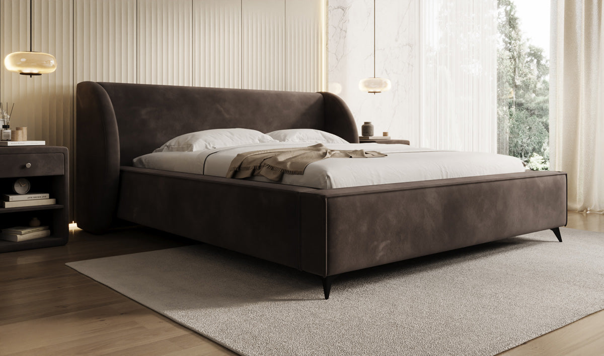 Designer Polsterbett Freya in Samt mit Stauraum