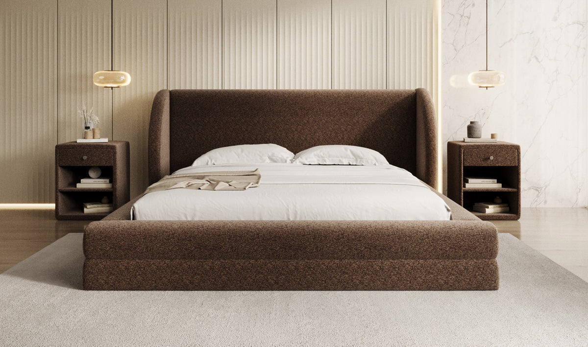 Designer Polsterbett Liv in Strukturstoff mit Stauraum