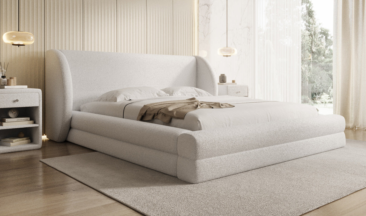 Designer Polsterbett Liv in Teddy Bouclé mit Stauraum
