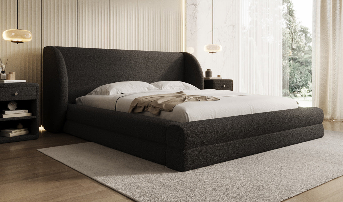 Designer Polsterbett Liv in Teddy Bouclé mit Stauraum