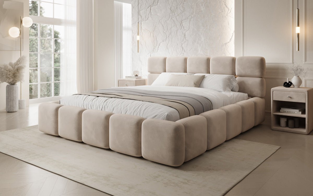Designer Polsterbett Matilda Samt mit Stauraum