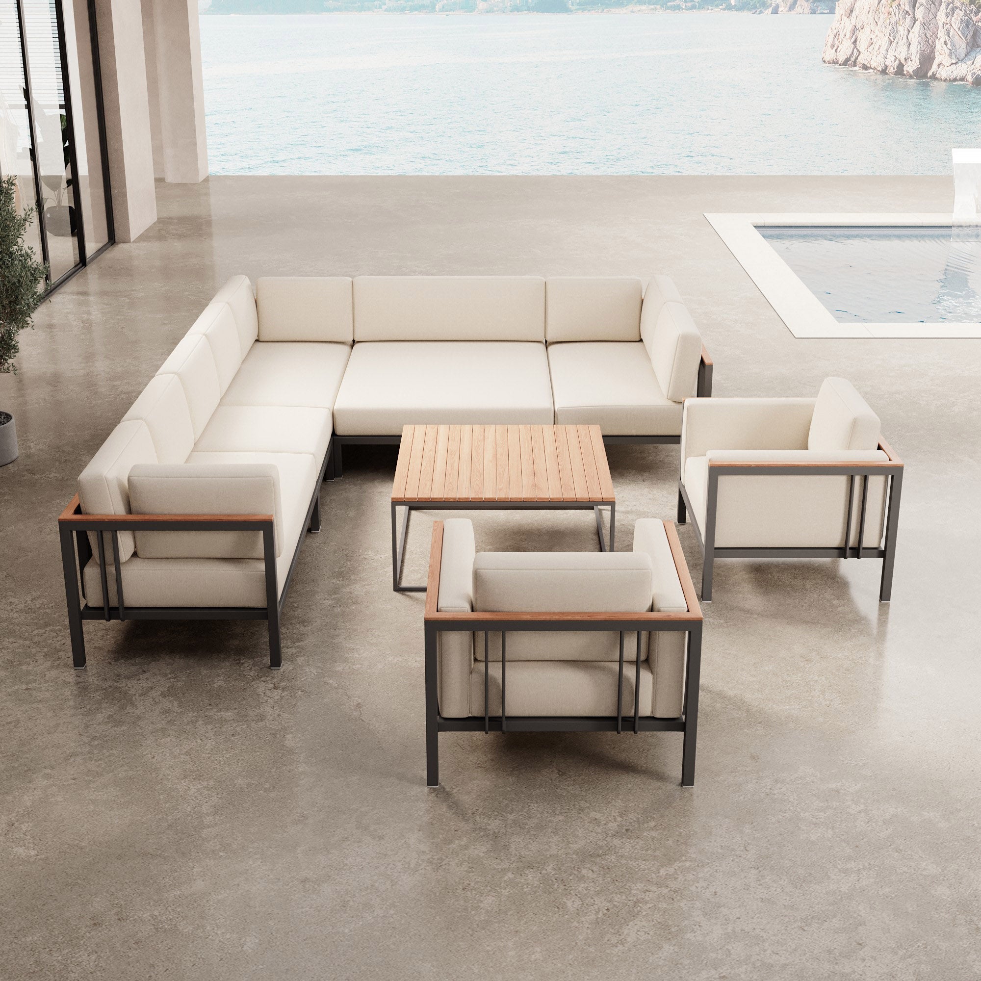 Euphoria – Ecklounge & 2 Loungesessel mit Tisch aus Aluminium | Aevora™ Kollektion