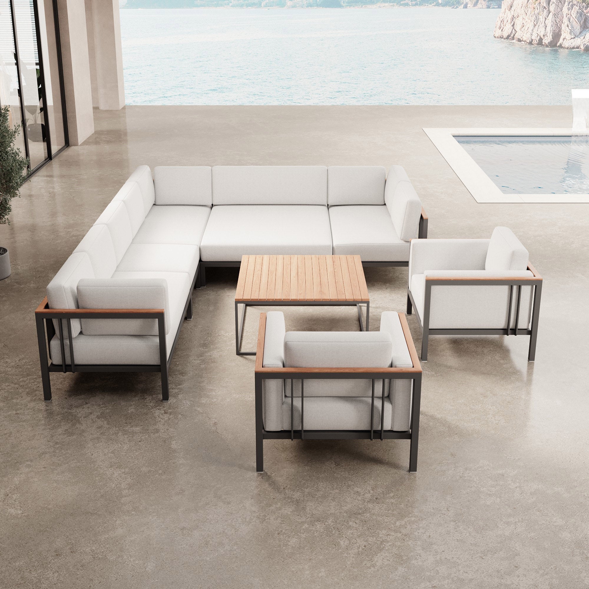 Euphoria – Ecklounge & 2 Loungesessel mit Tisch aus Aluminium | Aevora™ Kollektion