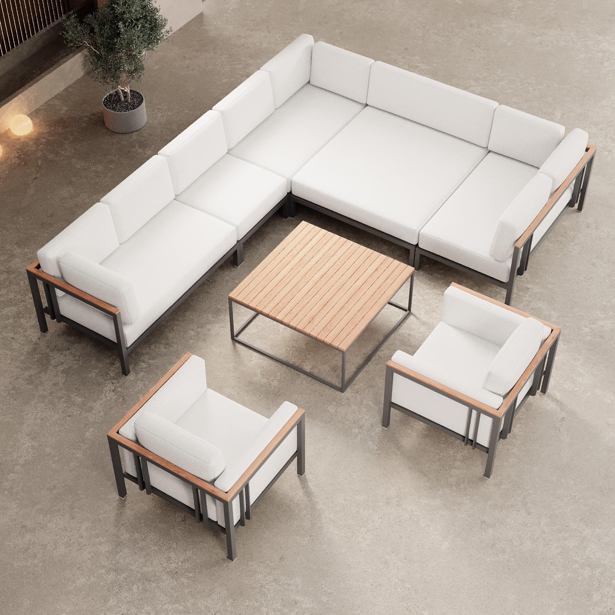Euphoria – Ecklounge & 2 Loungesessel mit Tisch aus Aluminium | Aevora™ Kollektion