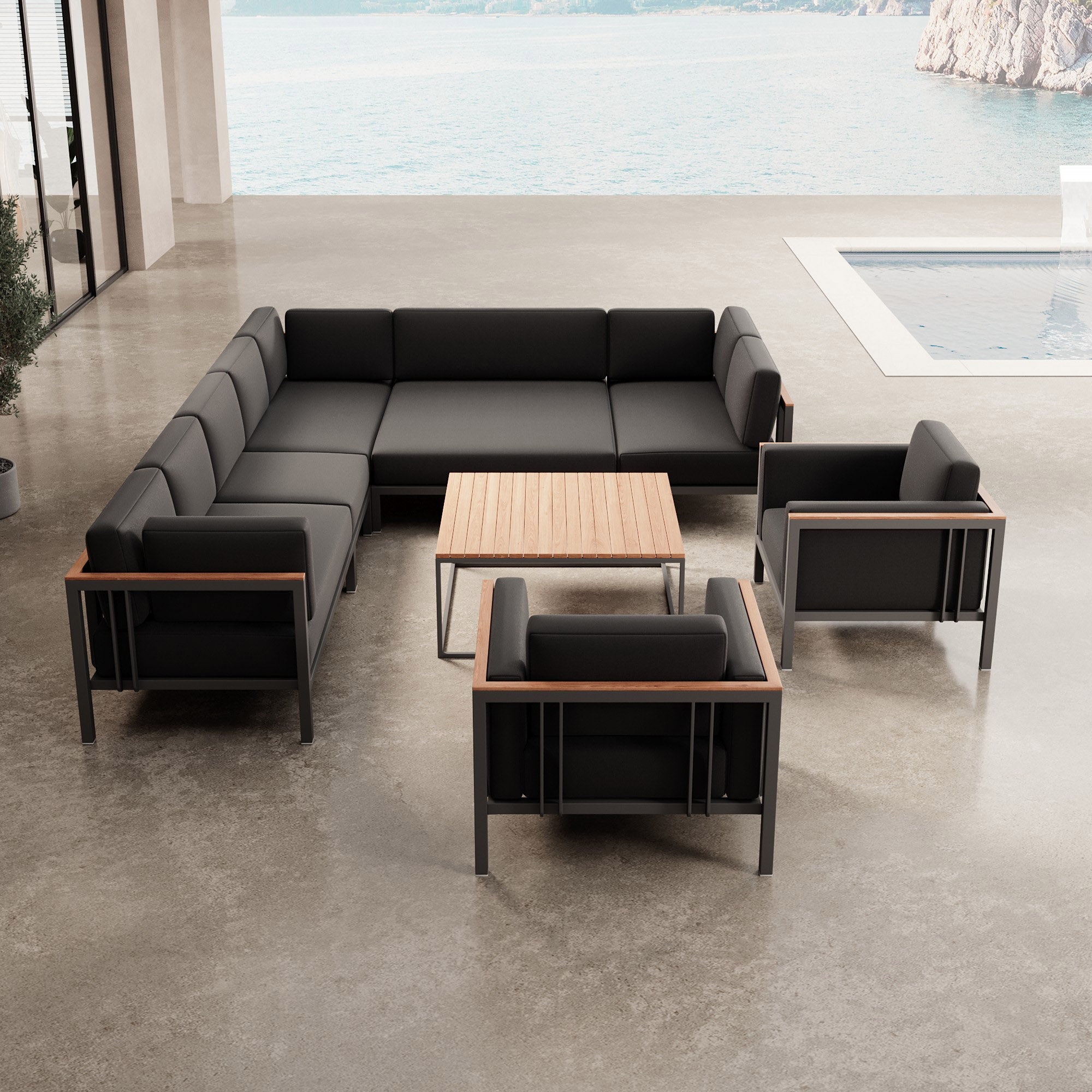 Euphoria – Ecklounge & 2 Loungesessel mit Tisch aus Aluminium | Aevora™ Kollektion